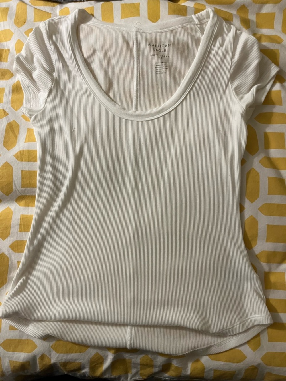 American Eagle Outfitters White Ribbed Scoop Short Sleeve Top